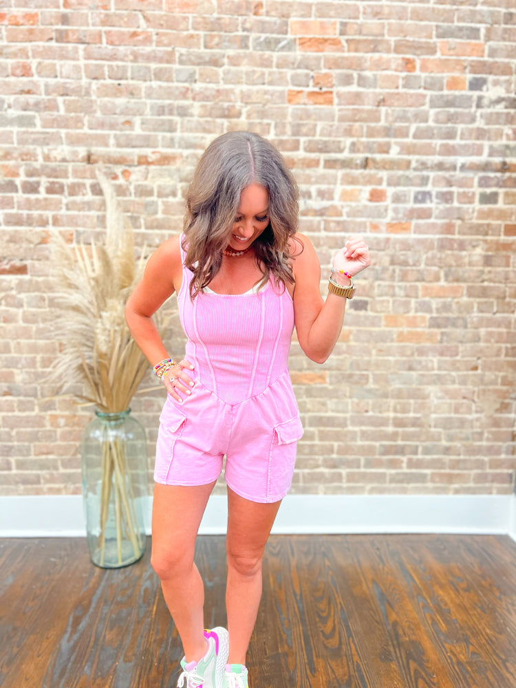 Cassie Cargo Romper-Bubble Gum