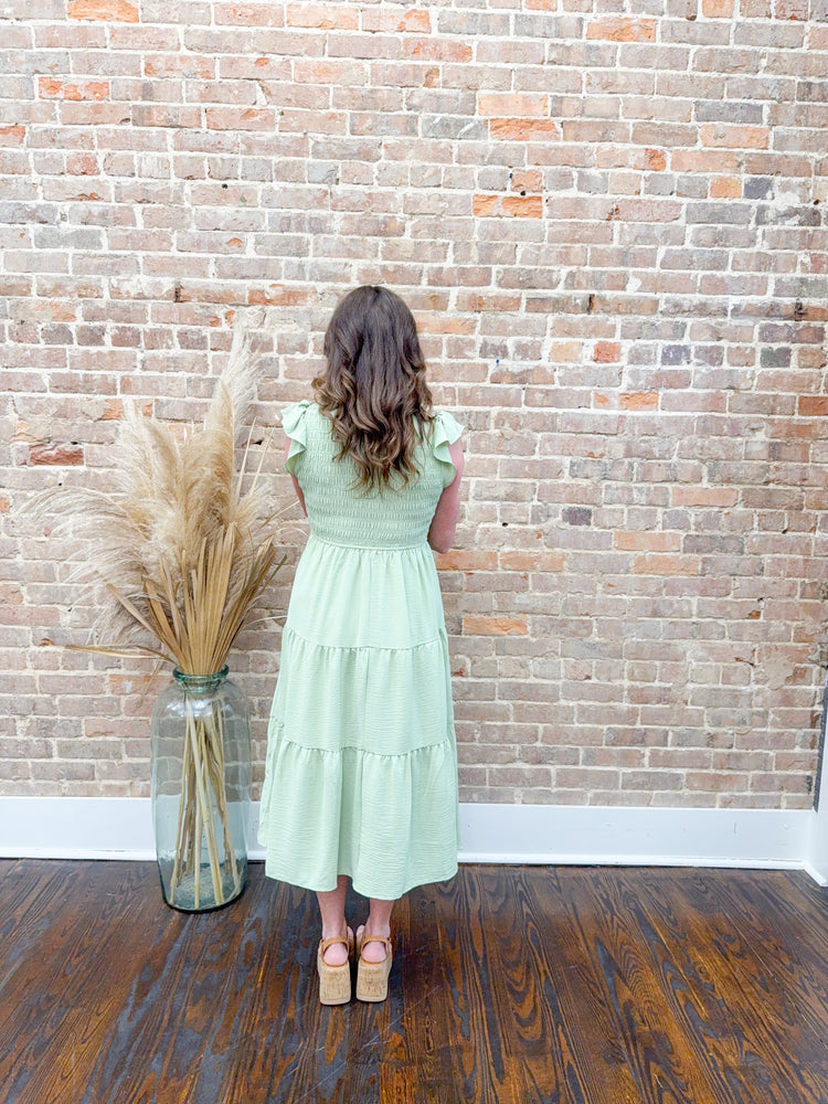 Bailey Flutter Sleeve Midi Dress-Green