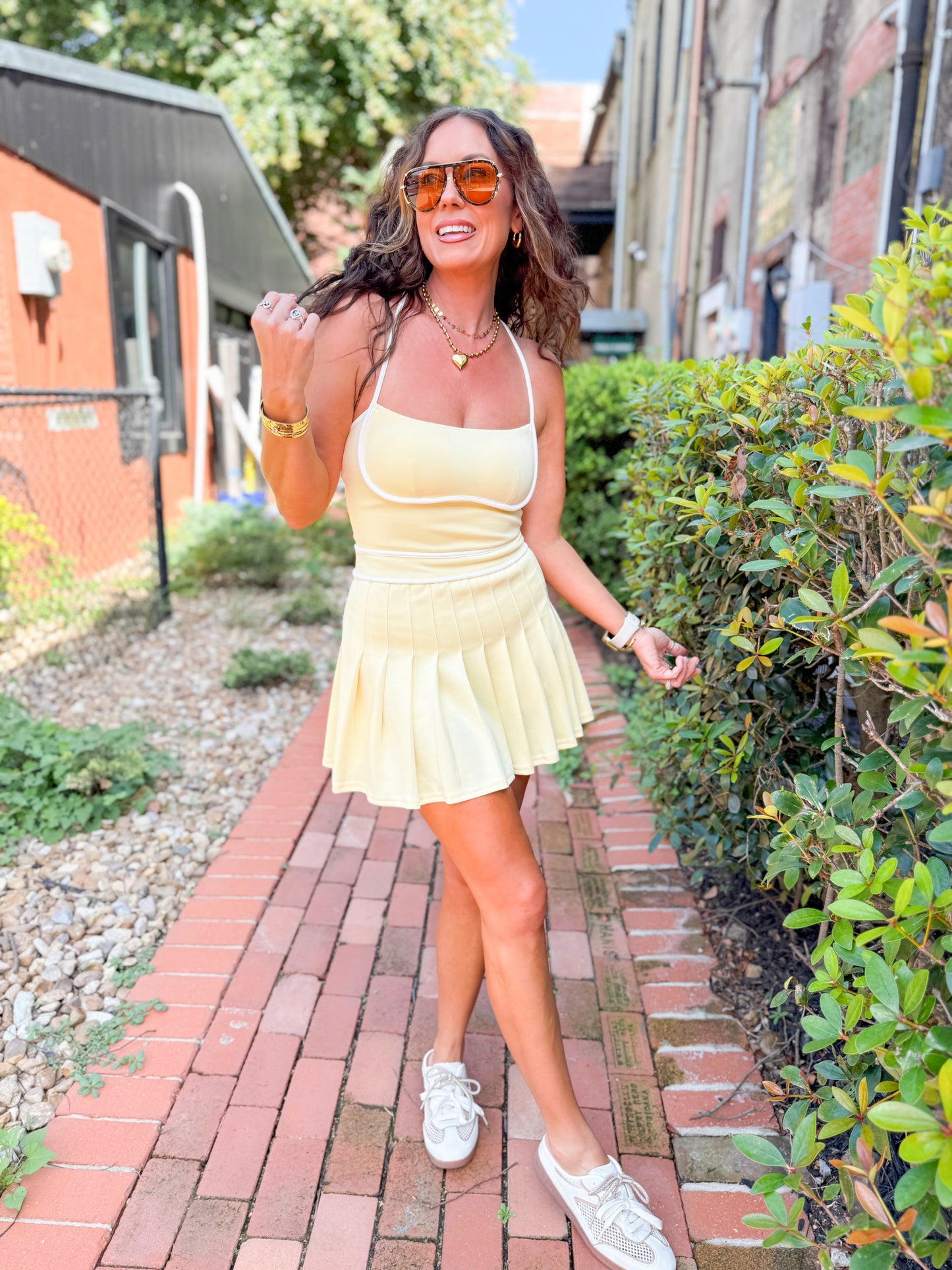 Kensie Pleated Active Dress-Lemon