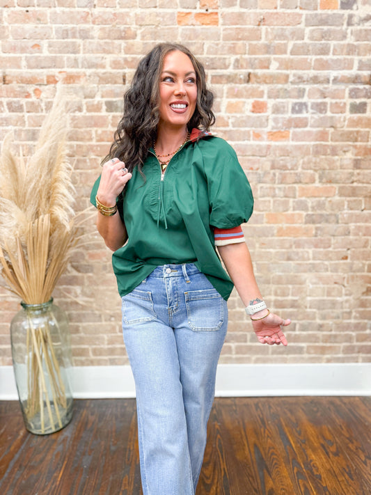 Raegan Collarded Top-Hunter Green