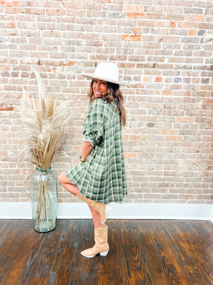 Stella Flannel Dress-Olive