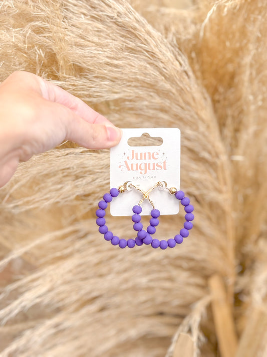 Purple Beaded Hoops