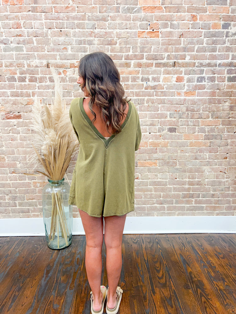 Franny Hot Shot Washed Romper-Olive