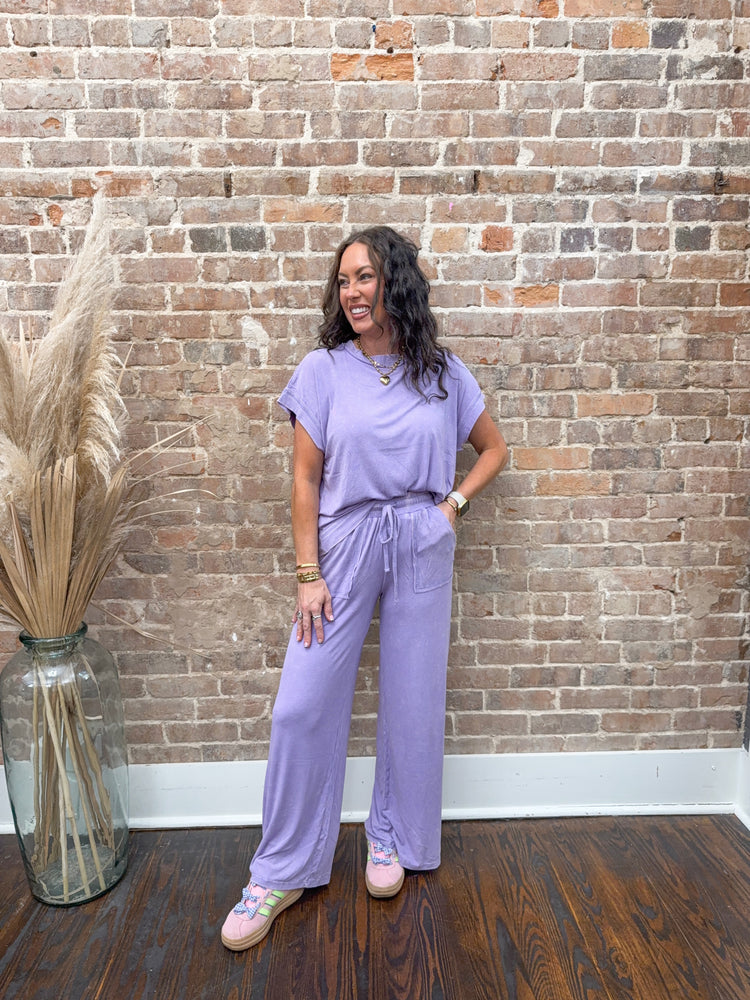 Riley Washed Ribbed Set-Lavender