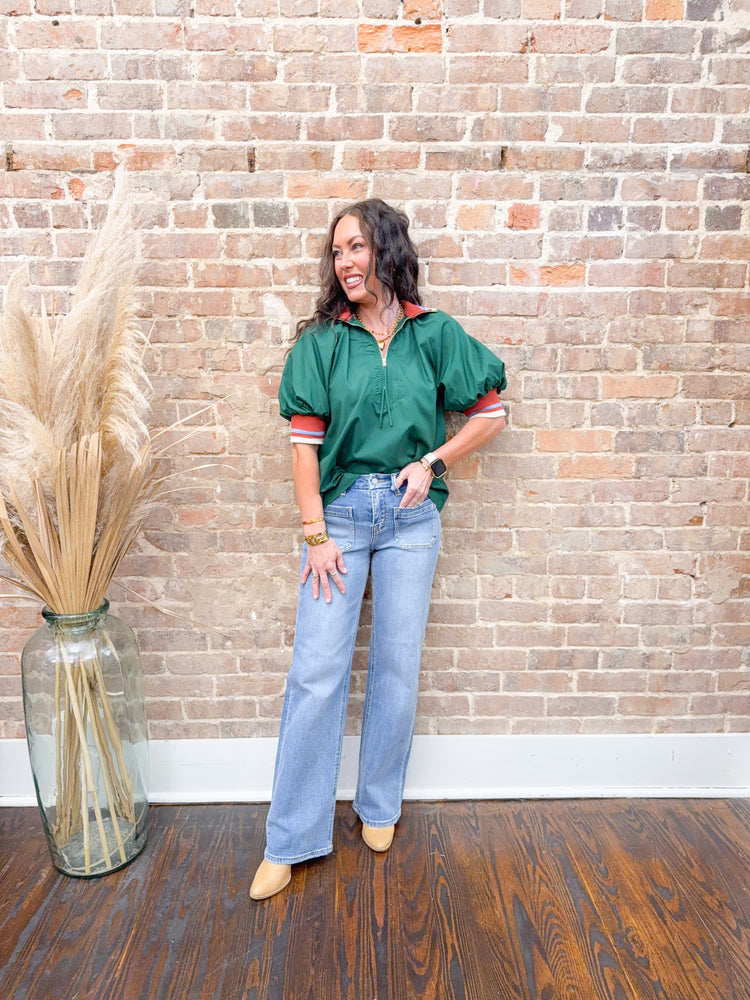 Raegan Collarded Top-Hunter Green