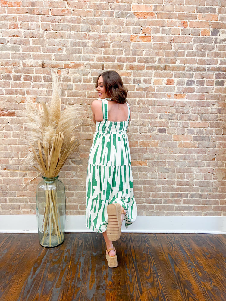 Kelley Abstract Print Dress-Green