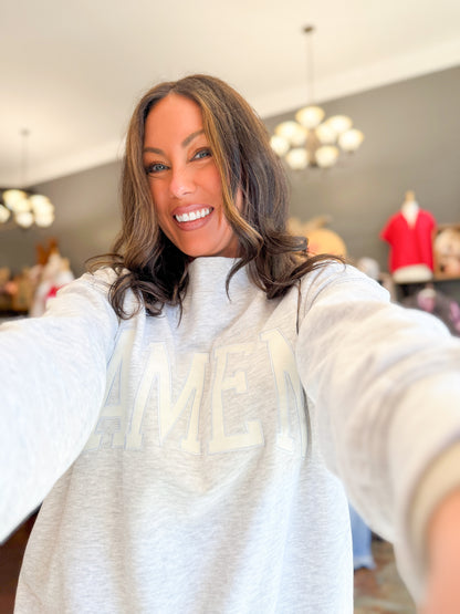 Amen Mock Neck Sweatshirt-Ice Grey