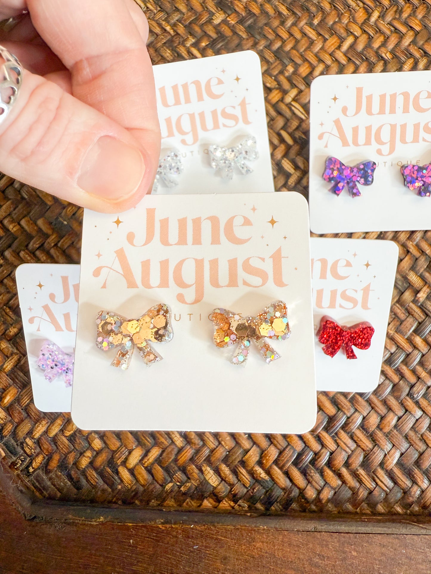Claire Glitter Bow Studs