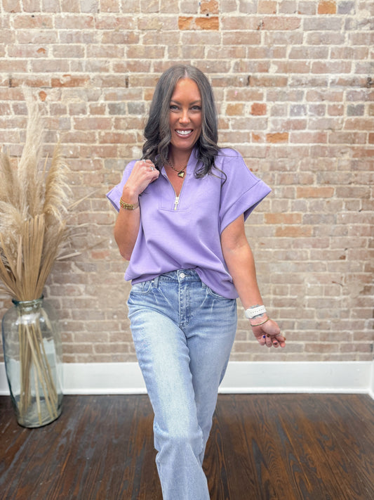 Jennifer Scuba Half Zip Top-Lavender