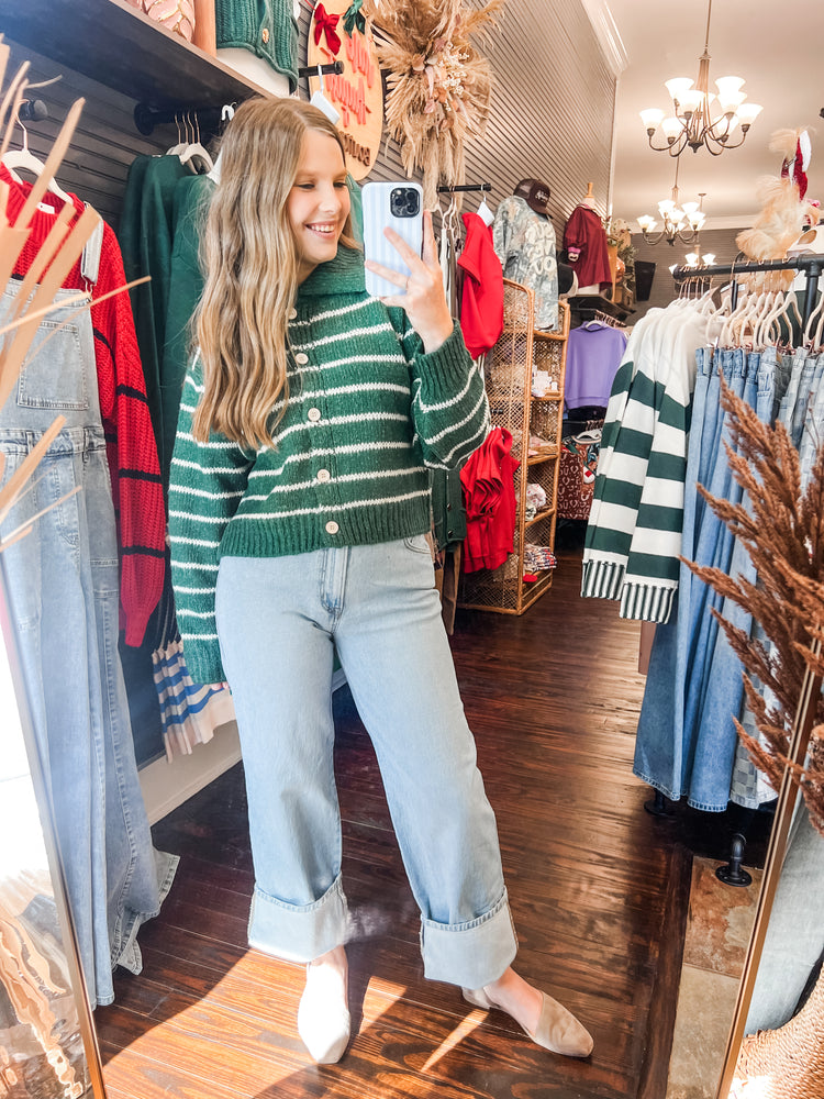 June Striped Cardigan-Green