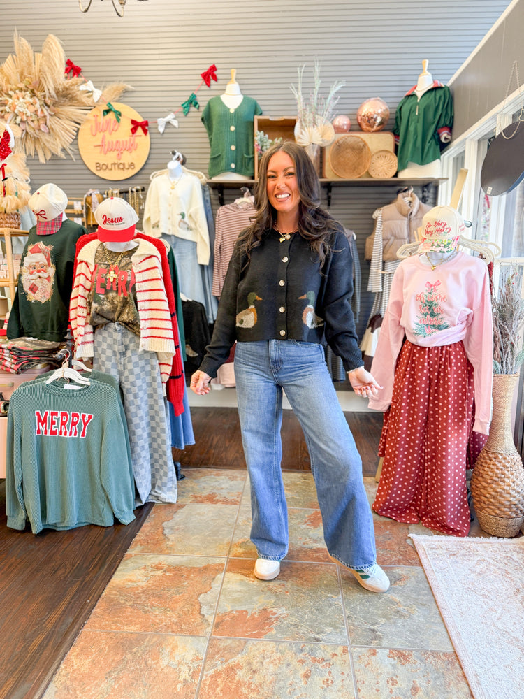 Mallard Duck Sweater Cardigan-Black