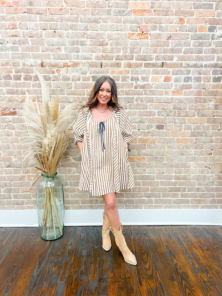 Lottie Stripe Dress-Brown