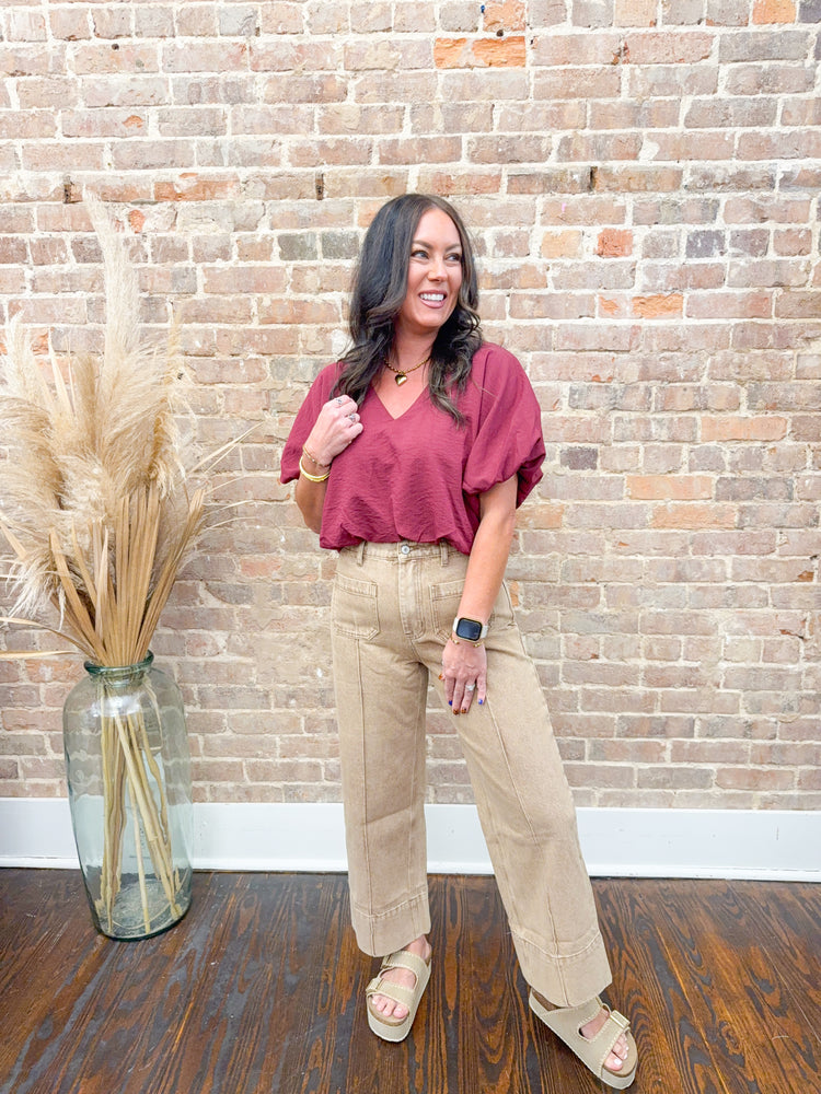 Polly Cropped Bubble Top-Wine