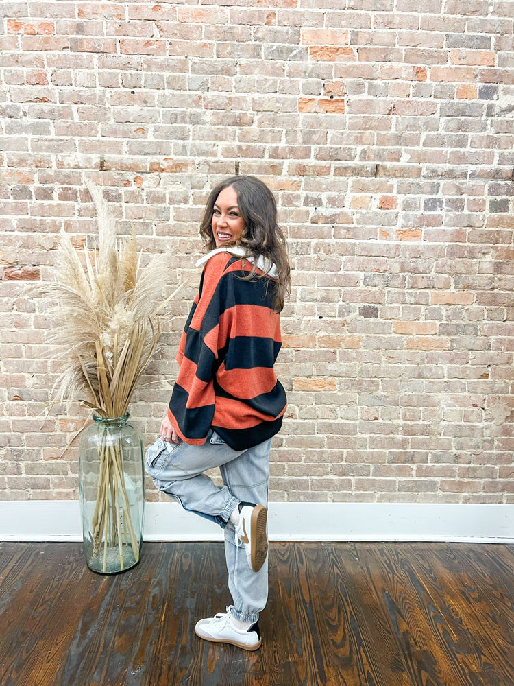 Samantha Oversized Striped Top-Rust