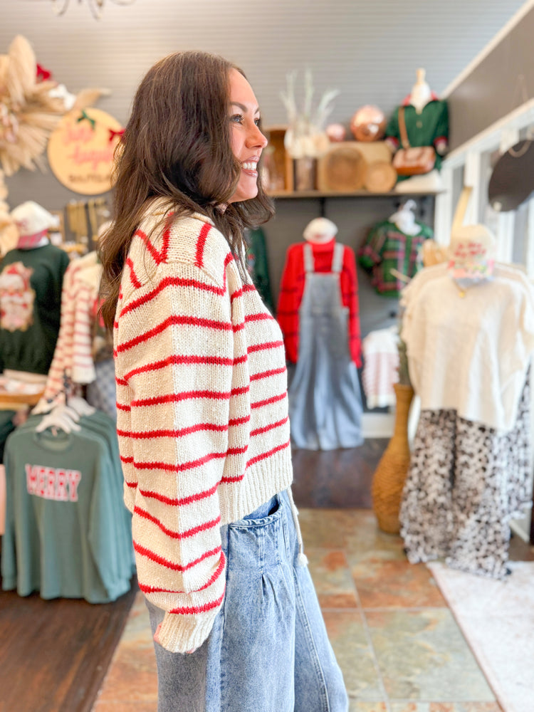 June Striped Cardigan-Red