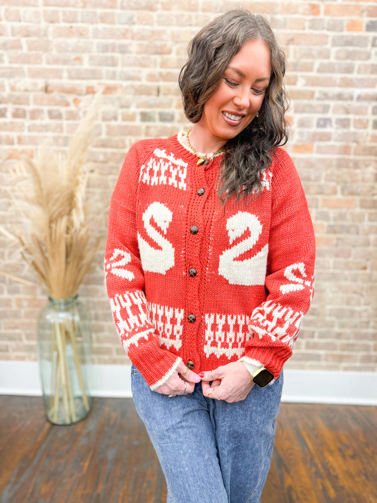 Raegan Swan Cardigan-Red