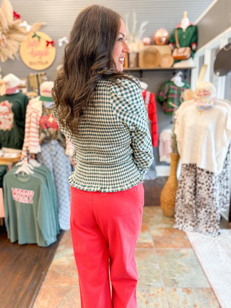 Pine Gingham Zipper Top