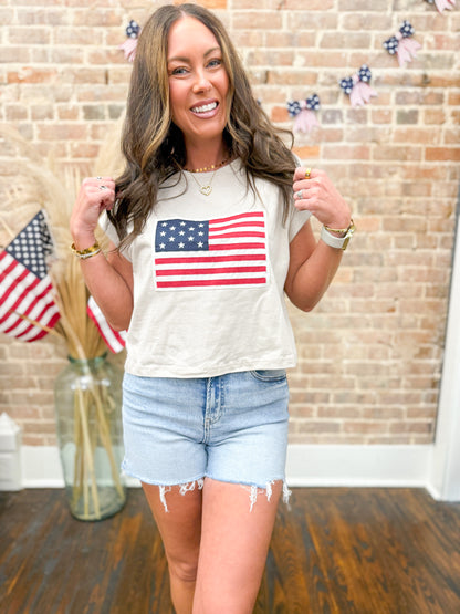 Liberty American Flag Tee - Beige