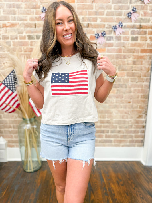 Liberty American Flag Tee - Beige