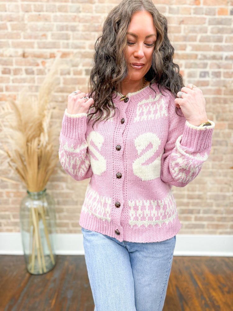 Raegan Swan Cardigan-Pink