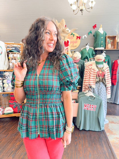 Joy Plaid Zipper Top
