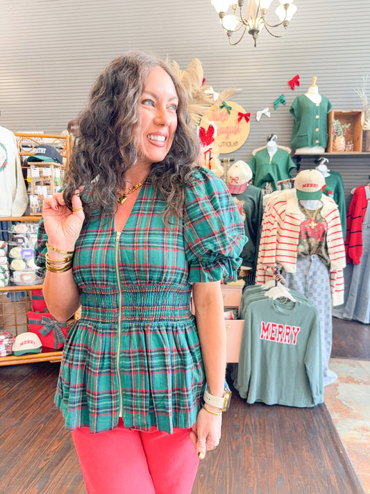 Joy Plaid Zipper Top