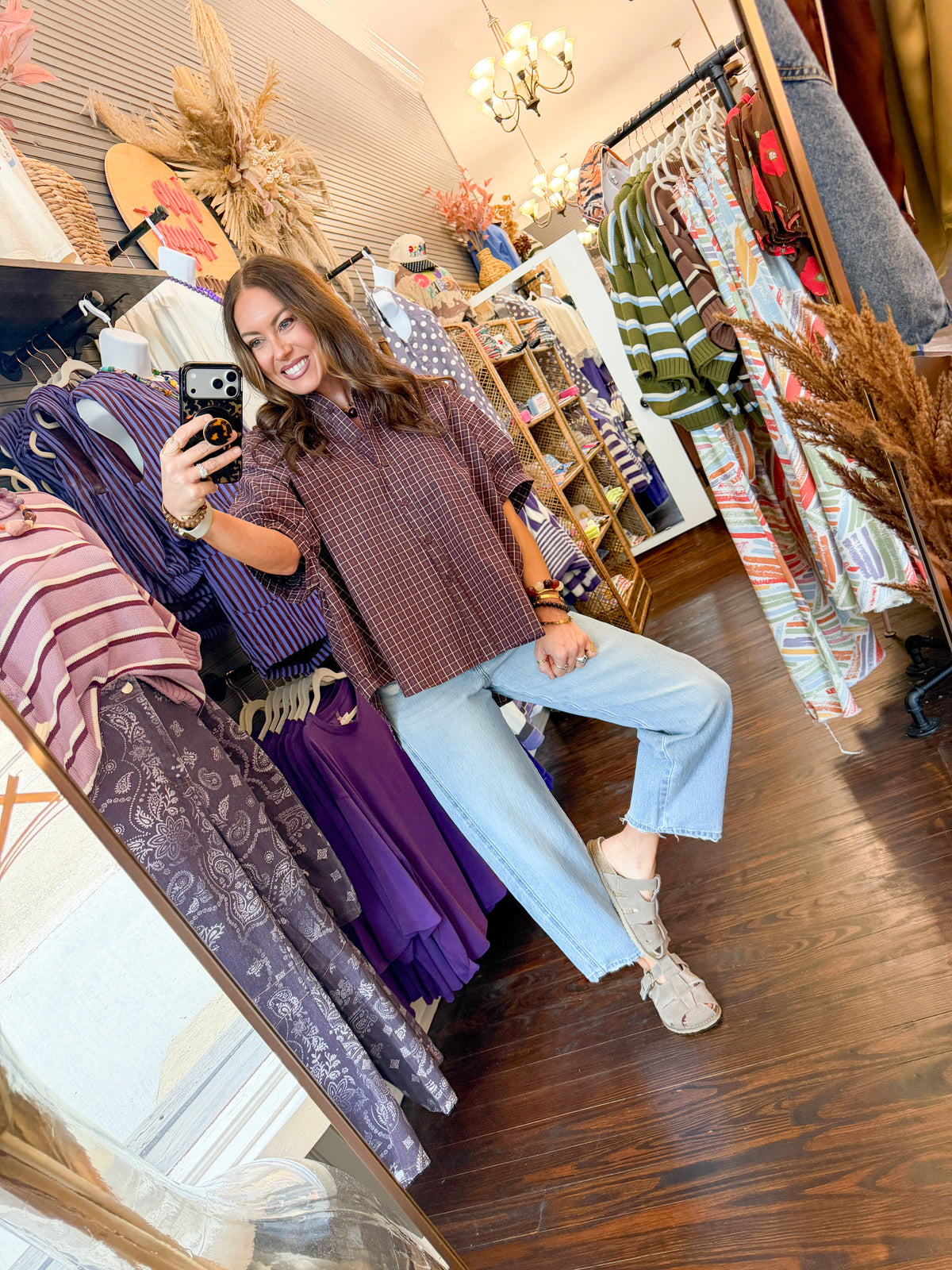 Bex Oversized Plaid Top - Merlot
