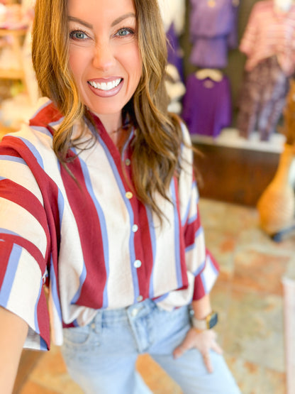 Aria Striped top-Wine/Blue