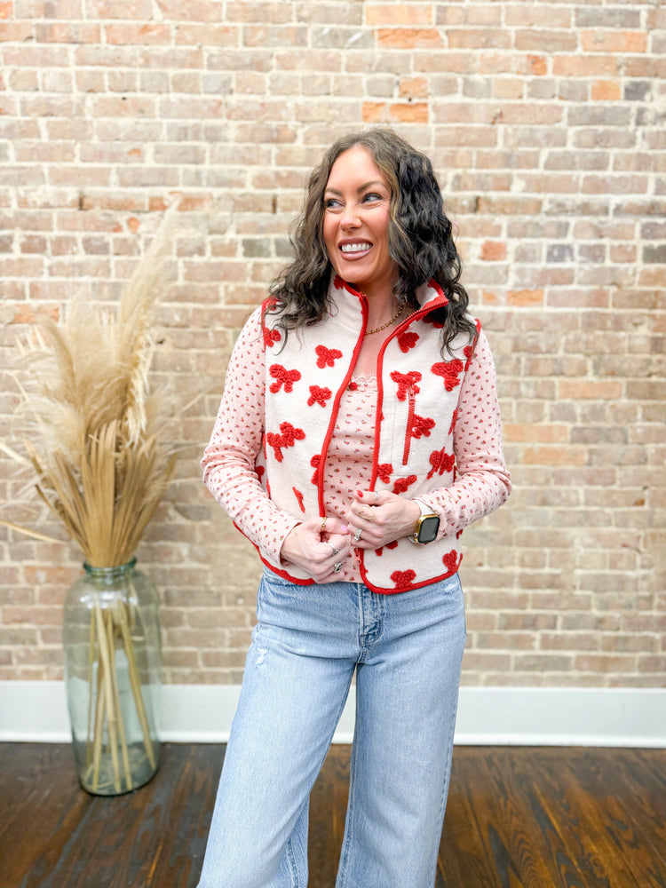 Brinley Textured Vest-Red Bow