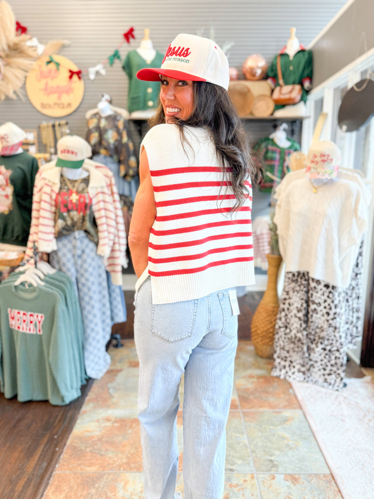 Stevie Oversized Striped Sweater Vest-Red