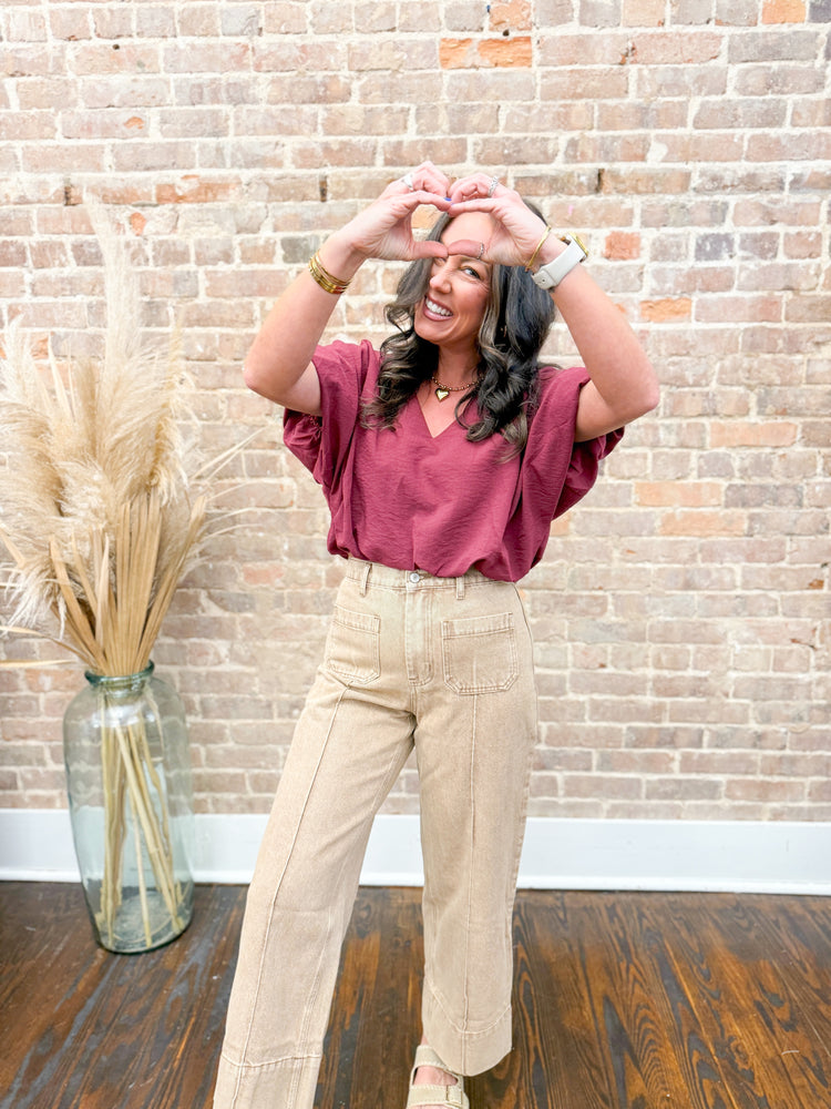 Polly Cropped Bubble Top-Wine
