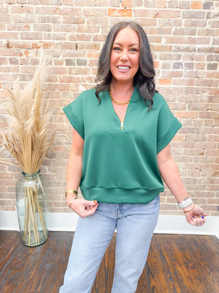 Jennifer Scuba Half Zip Top-Green
