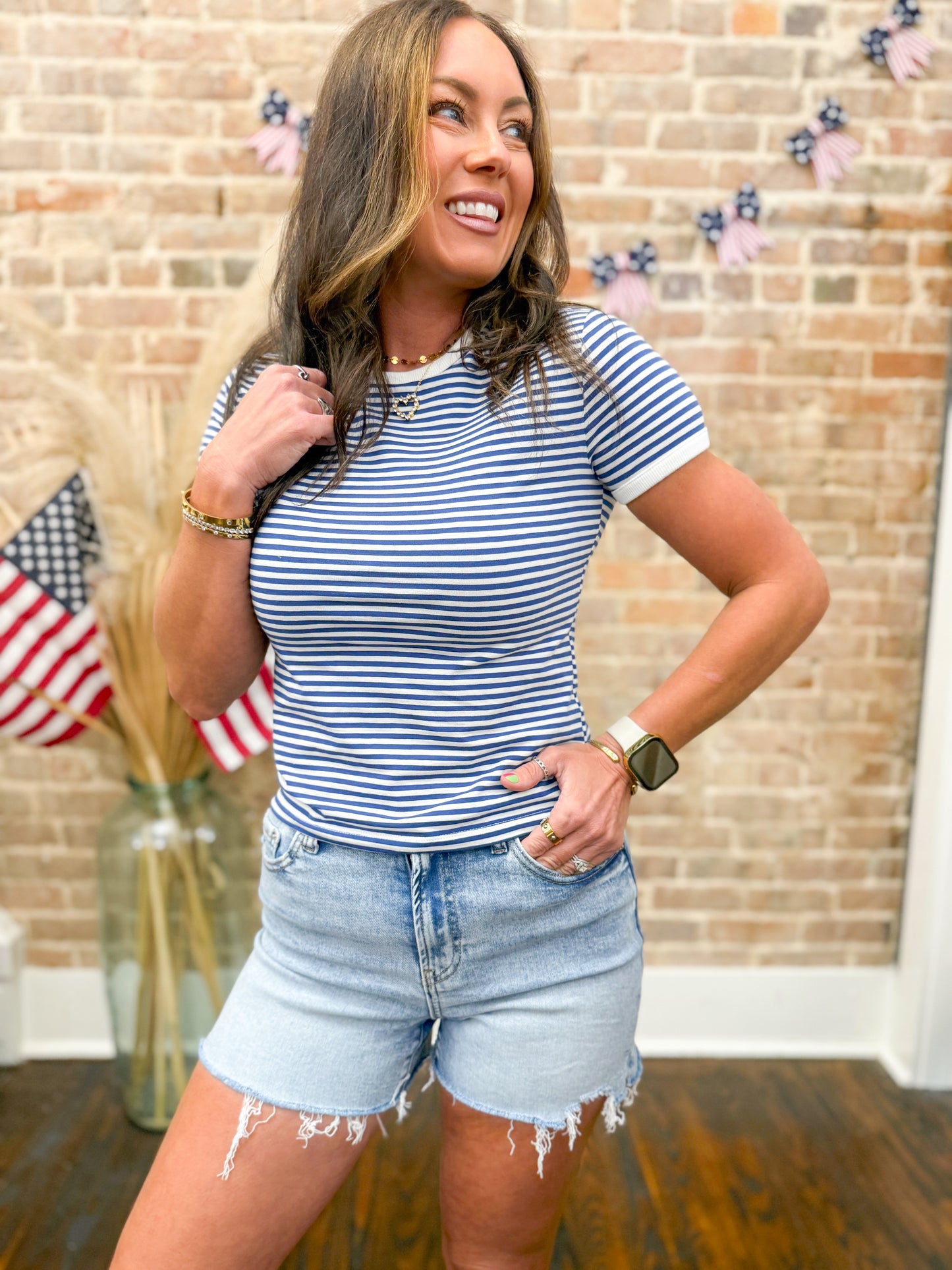 Rachel Striped Top- Navy