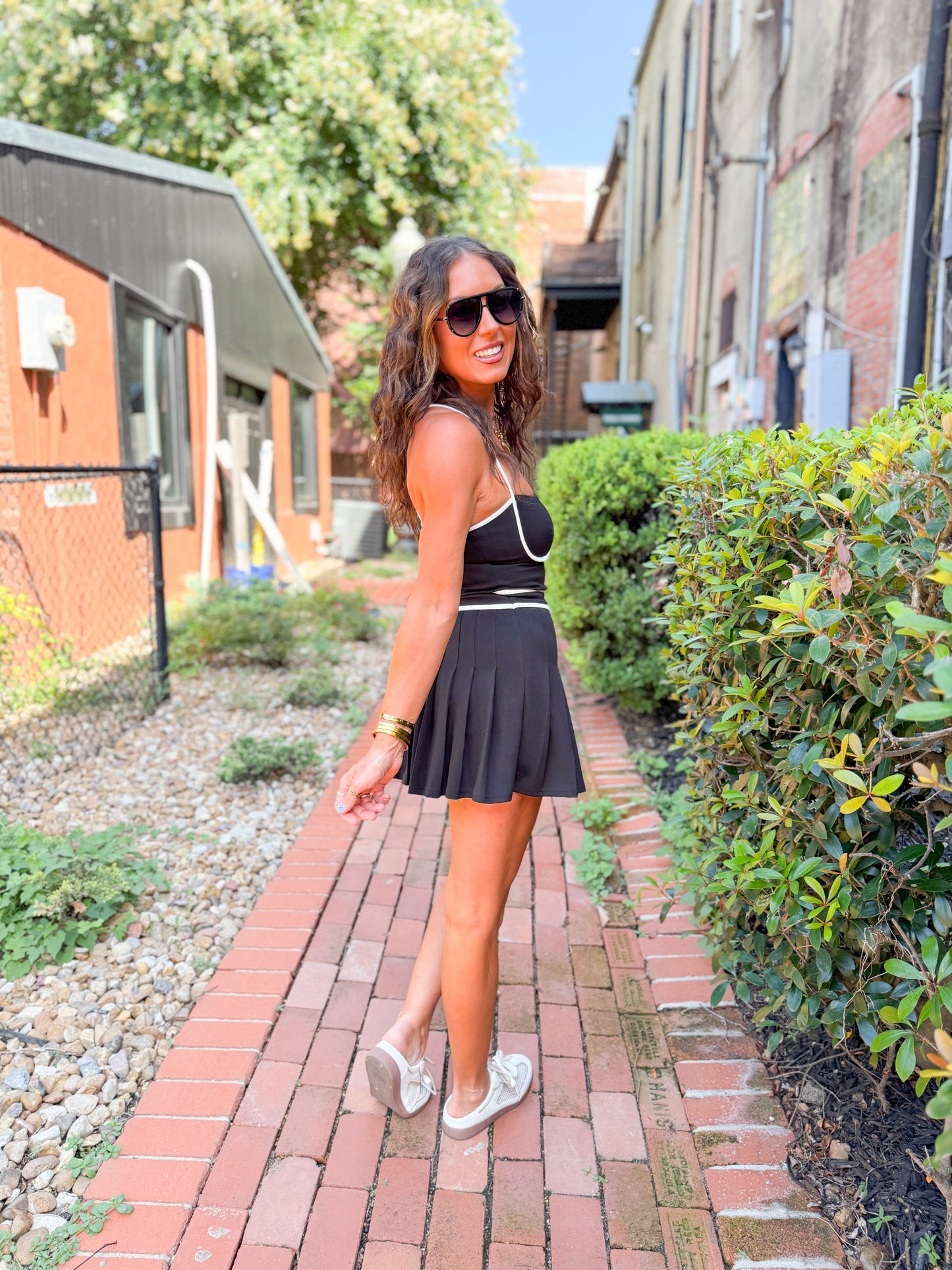 Kensie Pleated Active Dress-Black