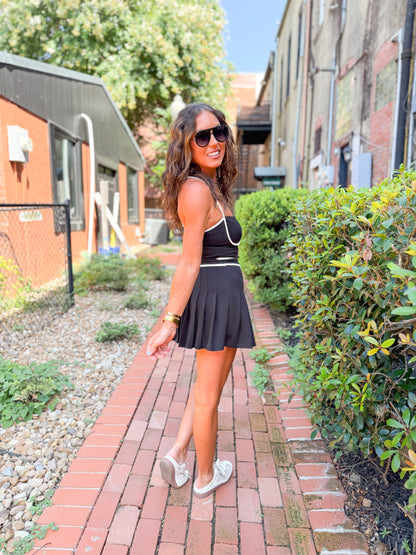 Kensie Pleated Active Dress-Black