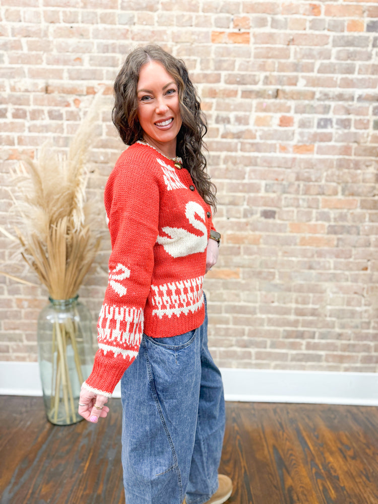 Raegan Swan Cardigan-Red