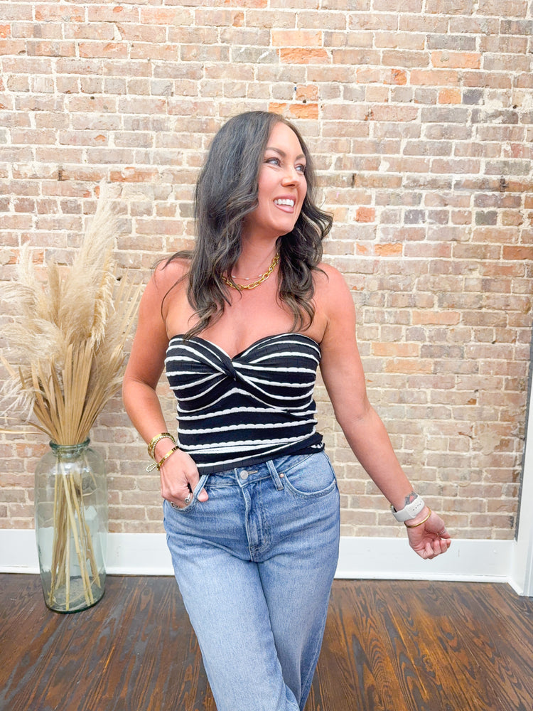 Cara Striped Tube Top-Black