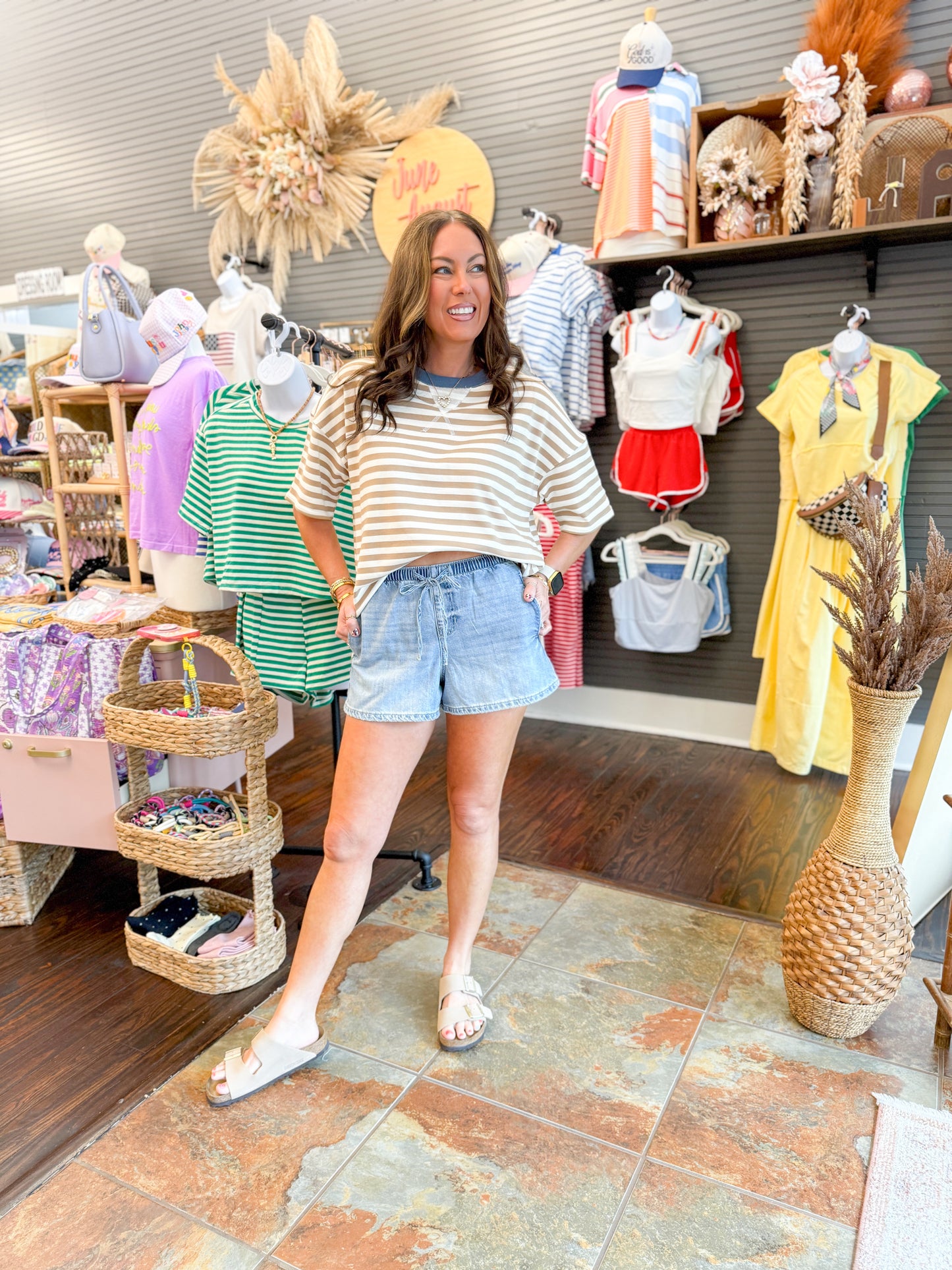 Magnolia Striped Top-Tan