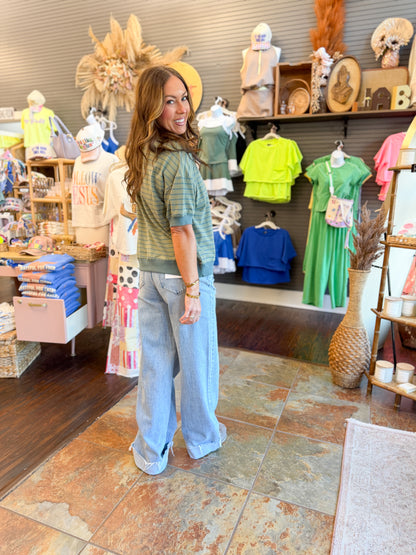 Hazel Striped Top-Olive/Teal