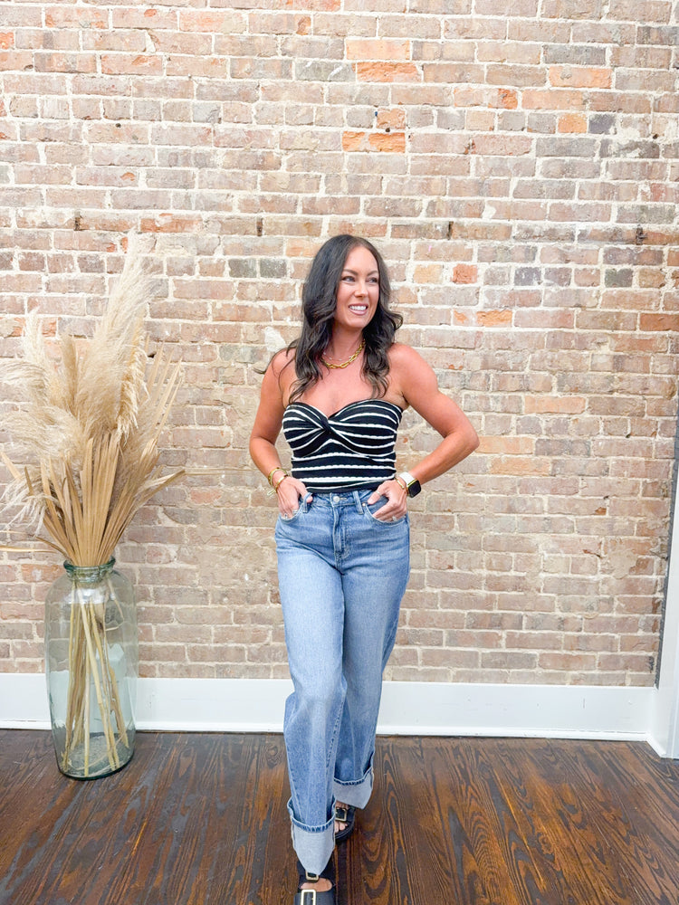 Cara Striped Tube Top-Black