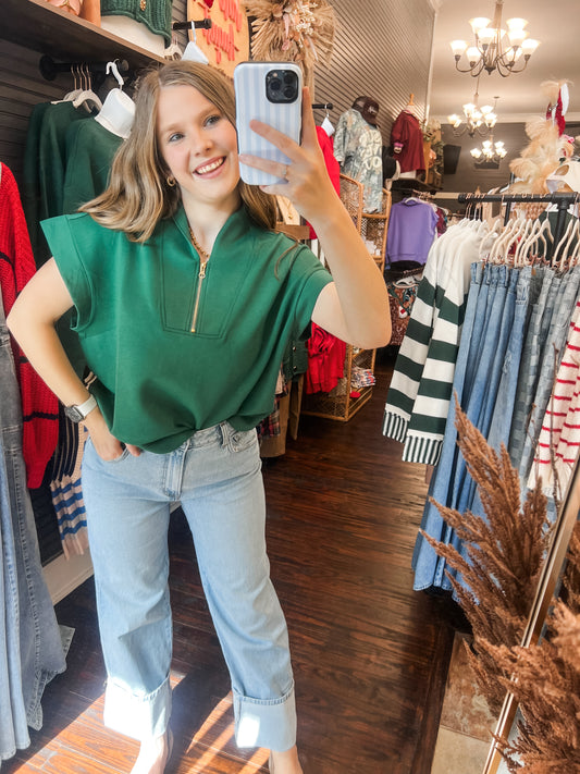 Jennifer Scuba Half Zip Top-Green