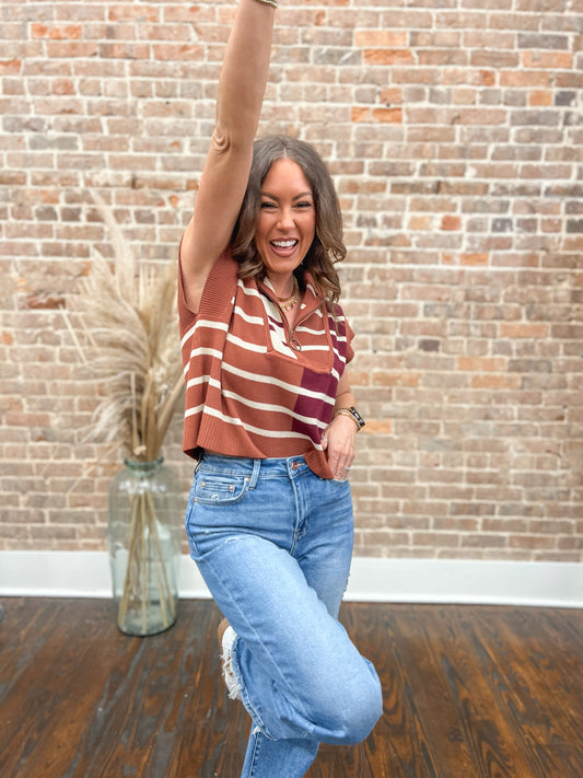 Courtney Stripe Colorblock Sweater-Chestnut