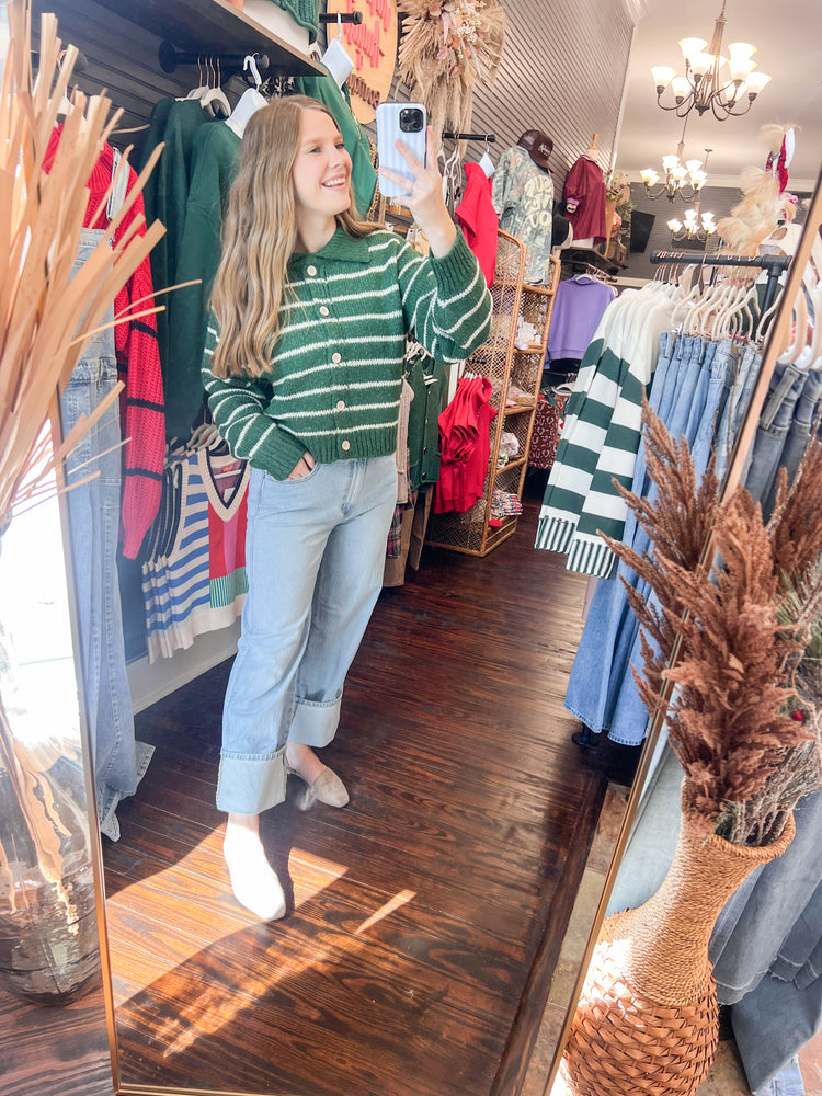 June Striped Cardigan-Green