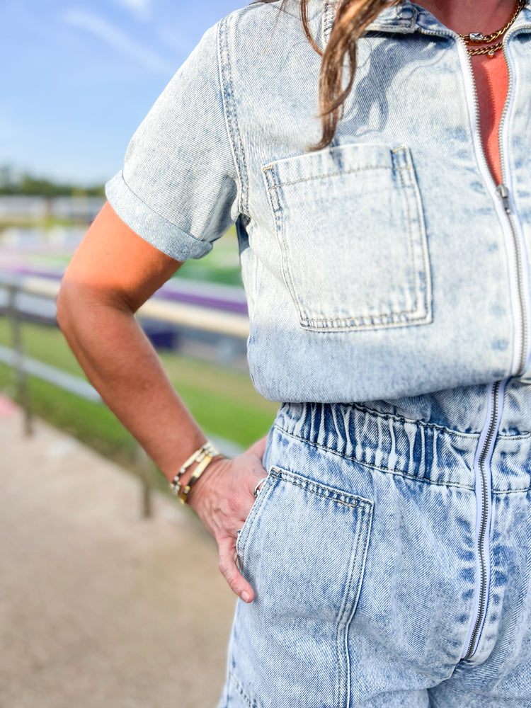 Della Washed Denim Romper