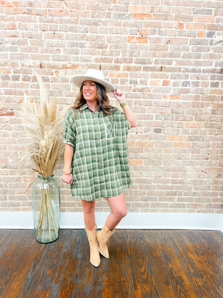 Stella Flannel Dress-Olive