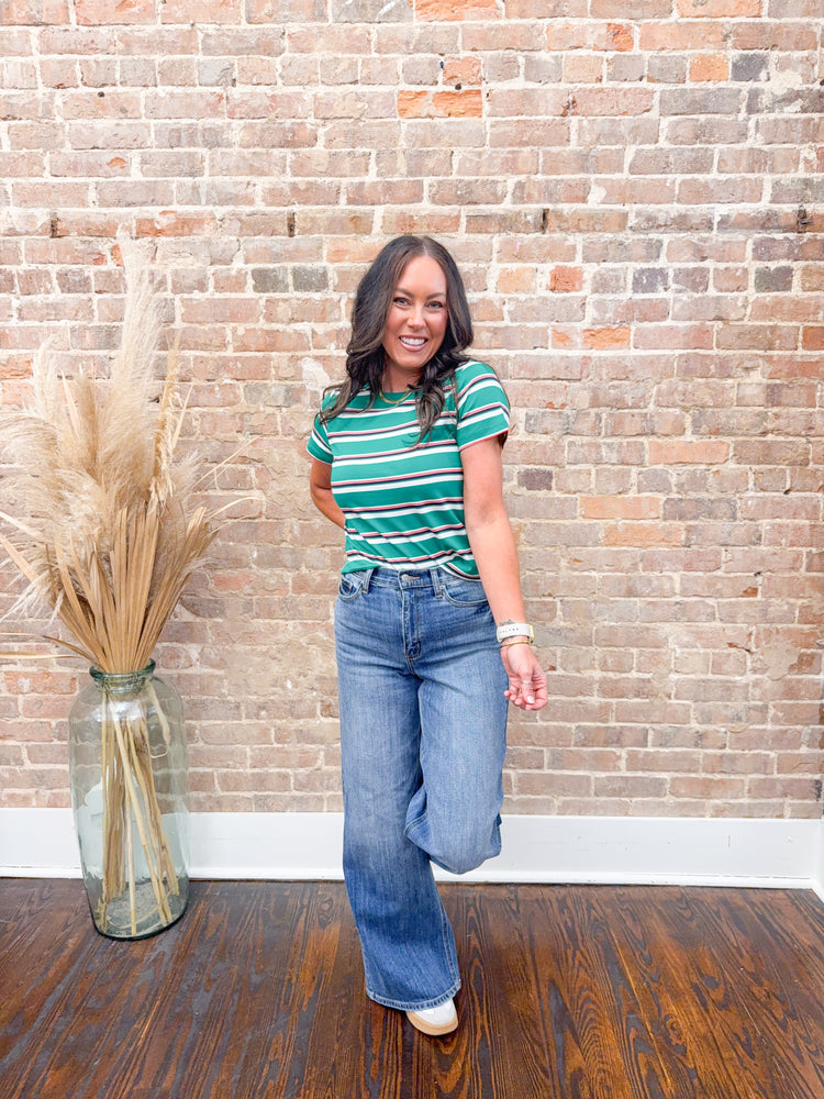 Lynette Striped Knit Top-Green