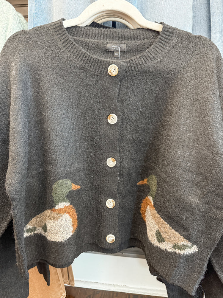 Mallard Duck Sweater Cardigan-Black