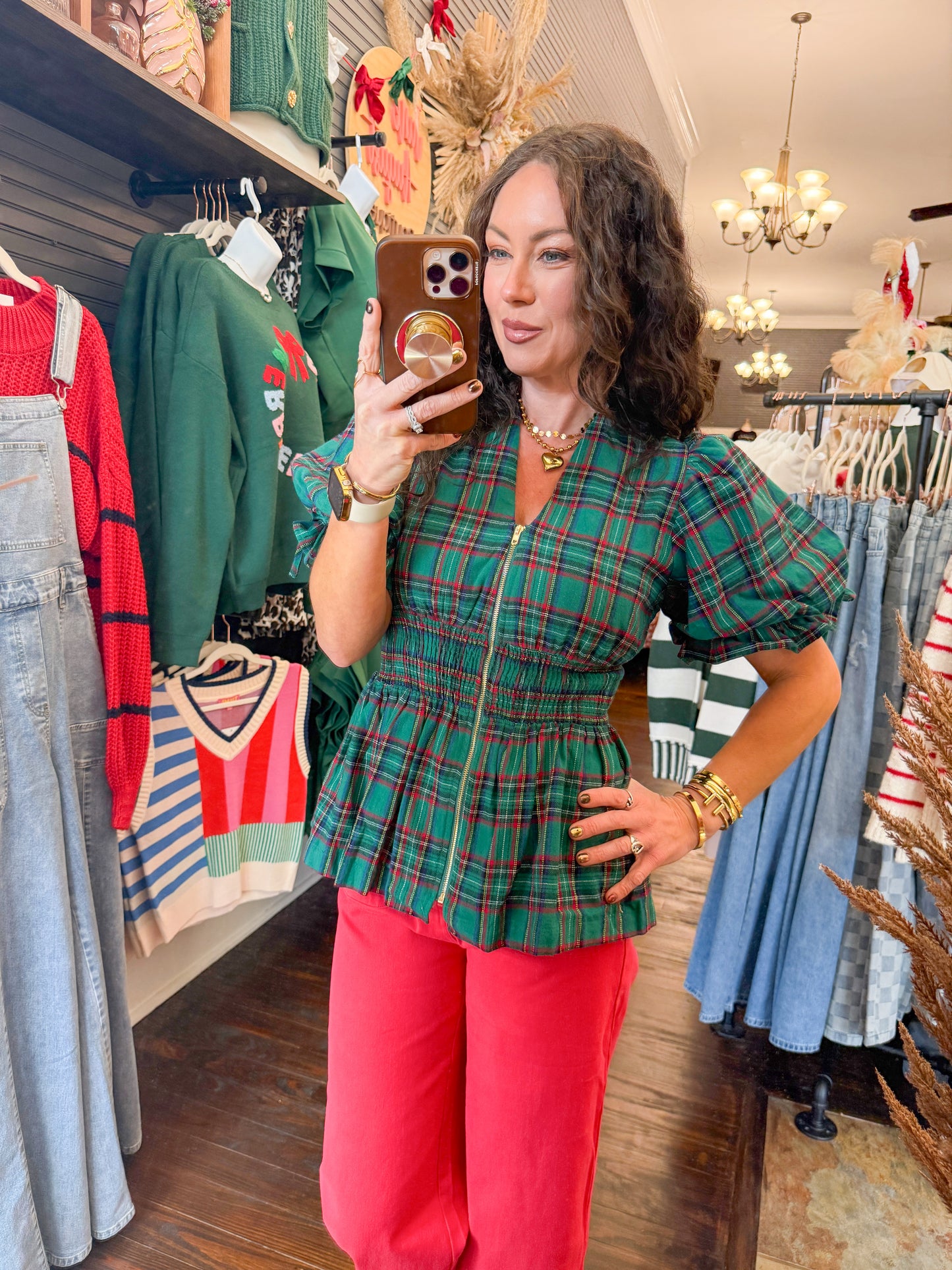 Joy Plaid Zipper Top