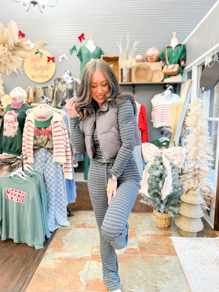 Sage Striped Set-Navy/Olive