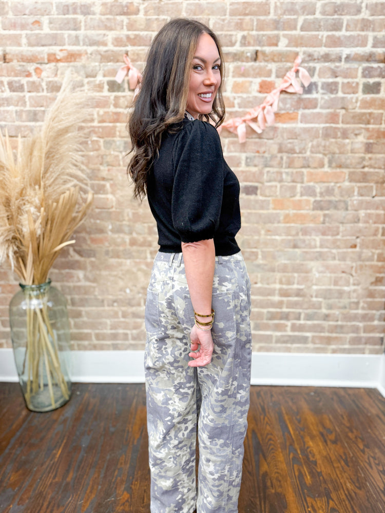 Kayla Puff Sleeve Sweater-Black